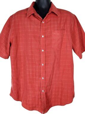 Croft & Barrow Mens Large Short Sleeve Button-Up Shirt Coral Easy Care